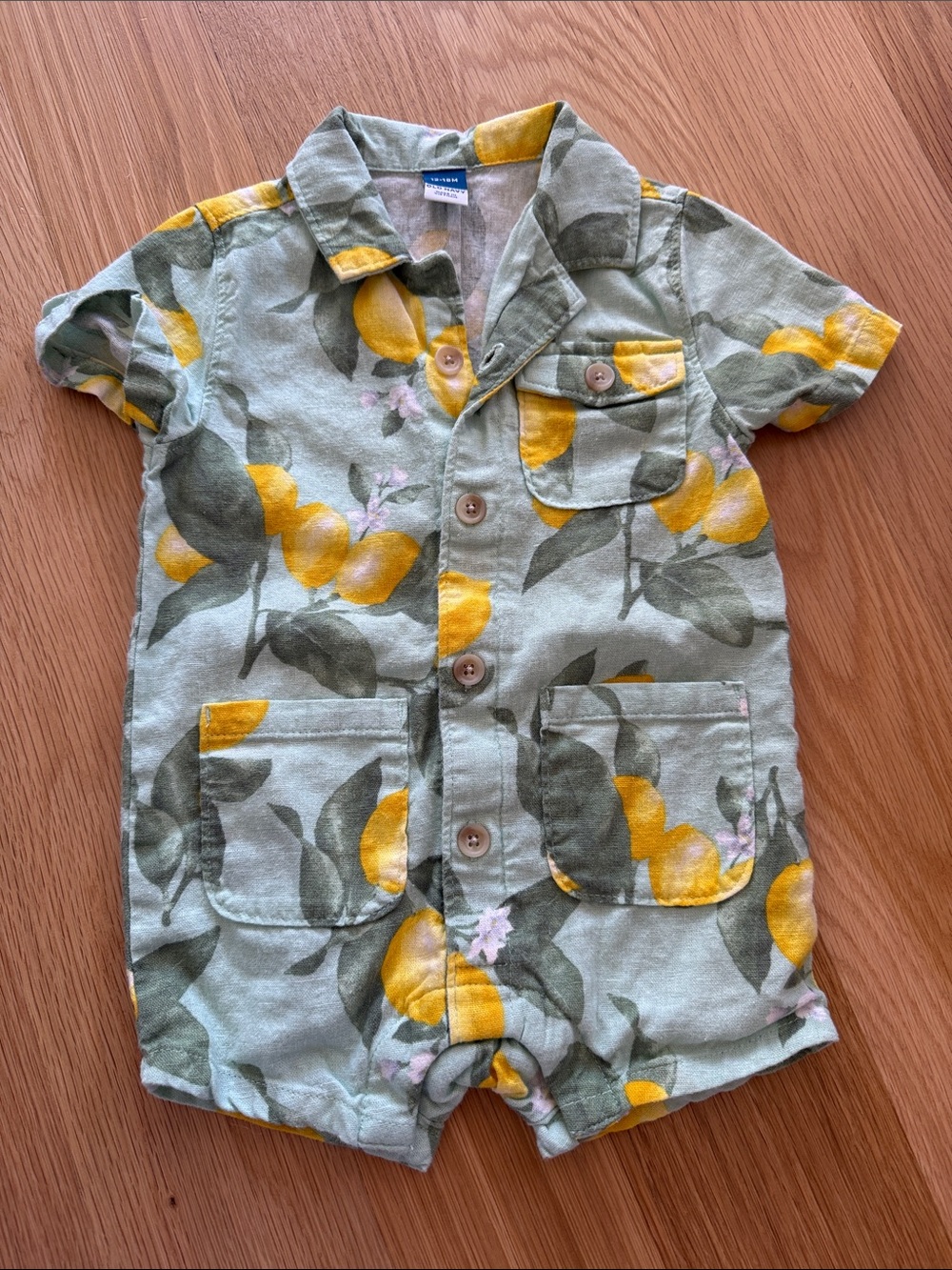 Baby Short-Sleeve Romper with Yellow Lemon Print